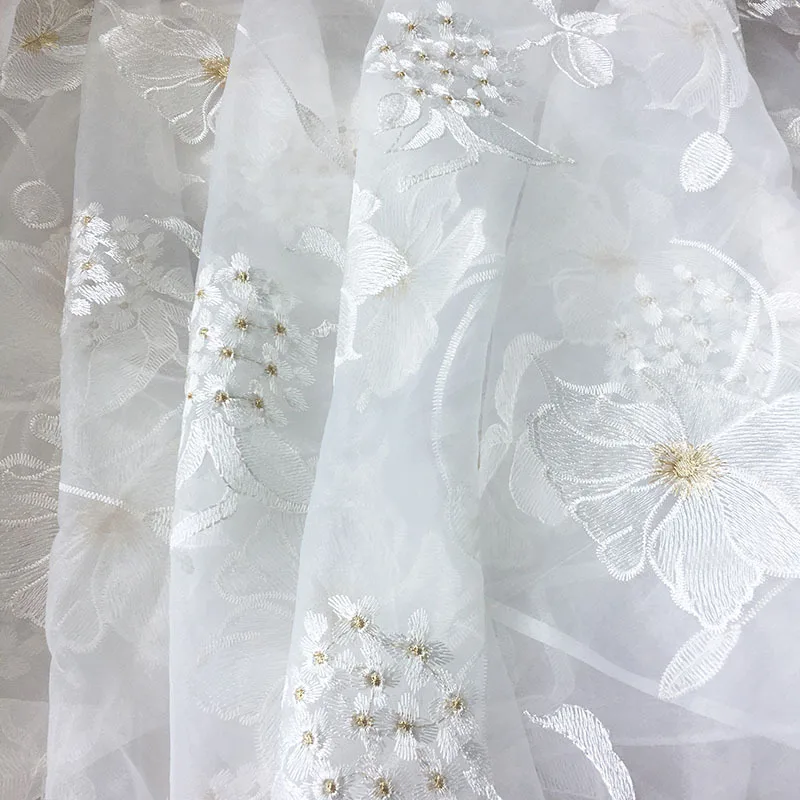 النمط الوطني الجديد الأورجانزا الصينية الزهور الكبيرة التطريز واقية من الشمس الغزل الملابس الأقمشة المرأة ساري التطريز الأقمشة