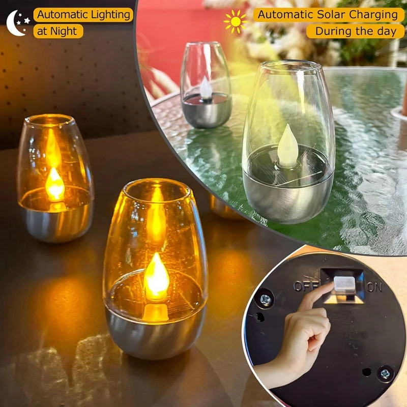 Solar Power Tea Lights Outdoor Candle Flameless Flicker Waterproof Solar Table Lamp LED Candles With Dusk To Dawn 6Pack