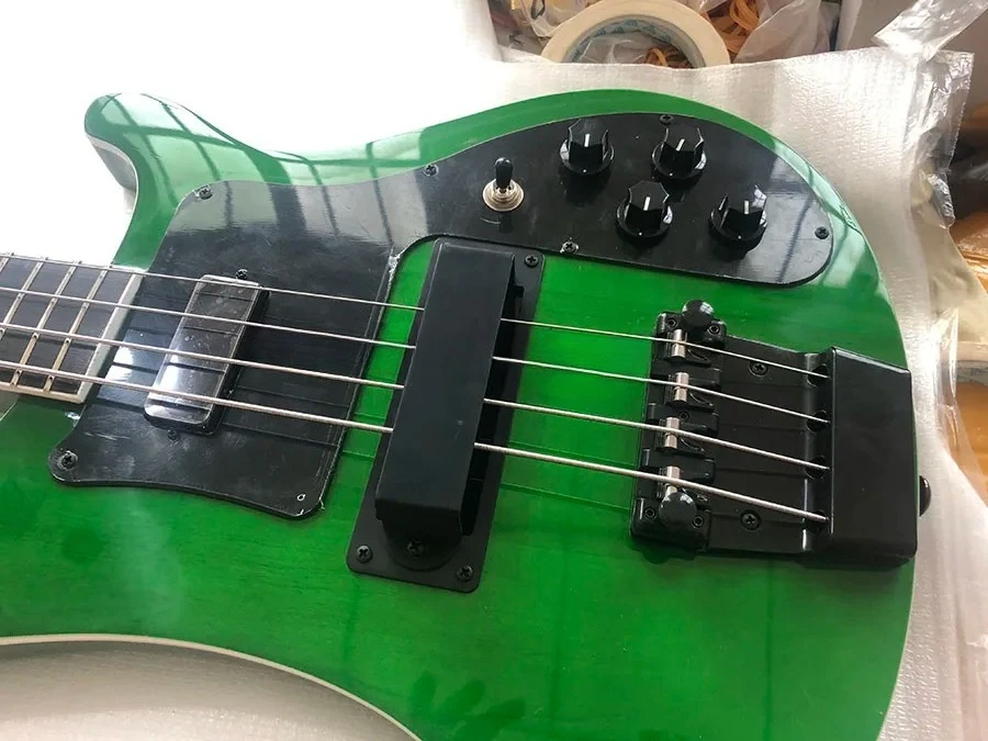

2026 new Bass Guitar with Adjustable Bridge,4003 4 String Bass, Green Color, Rosewood Fingerboard, High Quality