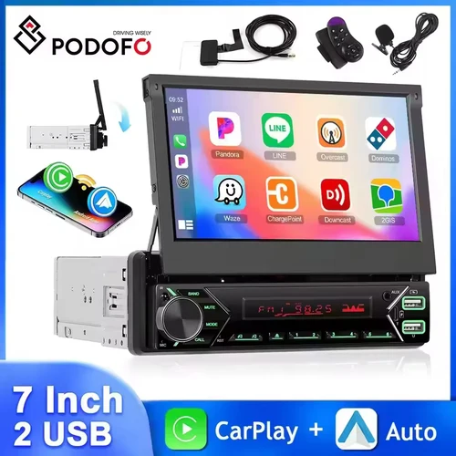 Podofo DAB + 1Din 7 ''reproductor MP5 pantalla retráctil automática/Manual reproductor Multimedia Carplay Android Auto tipo C estéreo para coche