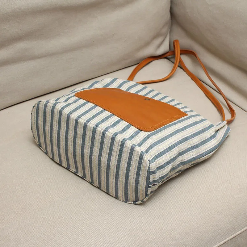 AETOO Original, artistic, fresh and simple Japanese-style commuter tote bag, versatile large-capacity striped canvas bag