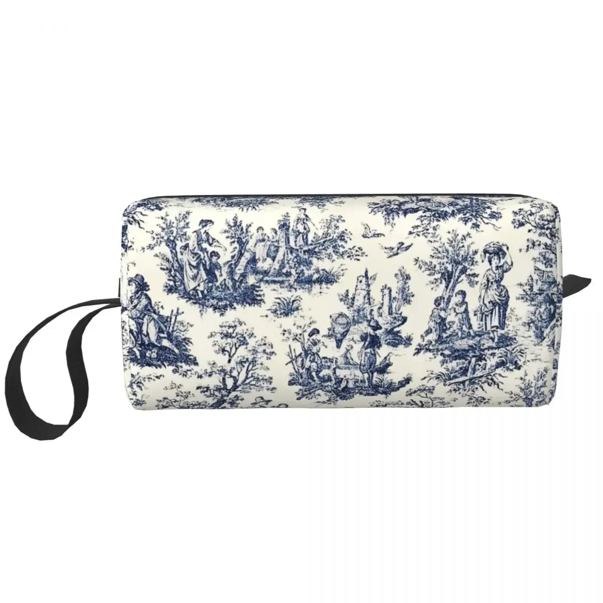 NOMADES Artsy Navy White Large Makeup Bag Zipper Pouch Travel Cosmetic Bags Toile De Jouy Storage Bag for Women