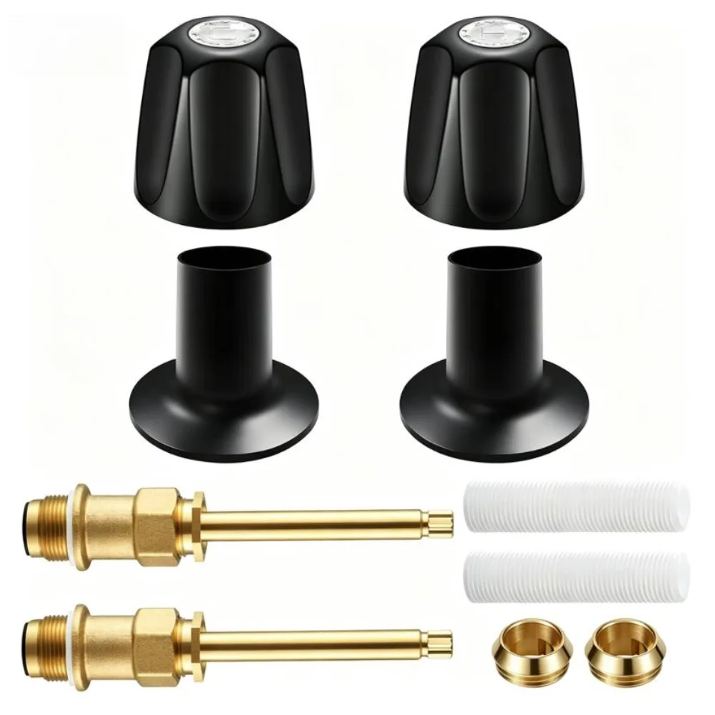Zinc Alloy For Shower Knob Kit for Bathtub Faucets Matte Black Finish Includes 2x Knobs 2x Valve Stems 2x Flanges