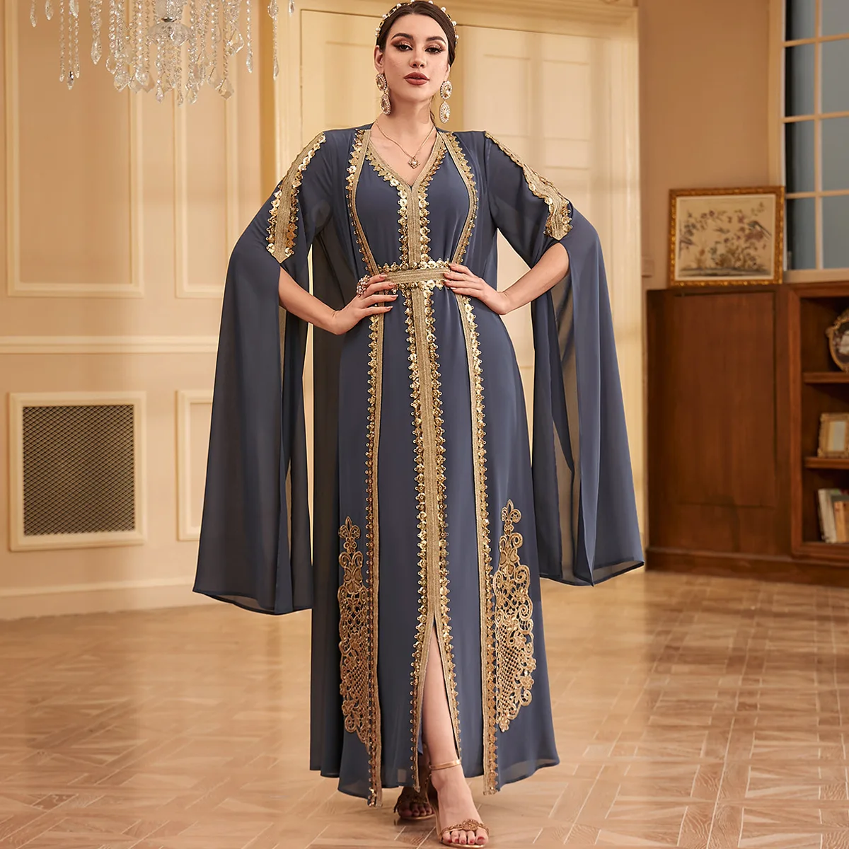 Médio oriente árabe muçulmano nova moda feminina bordado casual na moda solto elegante 2 peça define cardigan casaco vestidos femininos