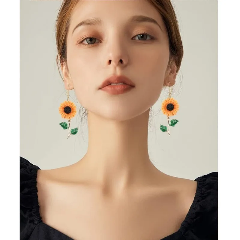 Boucles d'oreilles en résine fleur de tournesol pour femmes, mode coréenne, boucles d'oreilles de créateurs drôles, élégantes, uniques, géométriques, amusantes, tendance