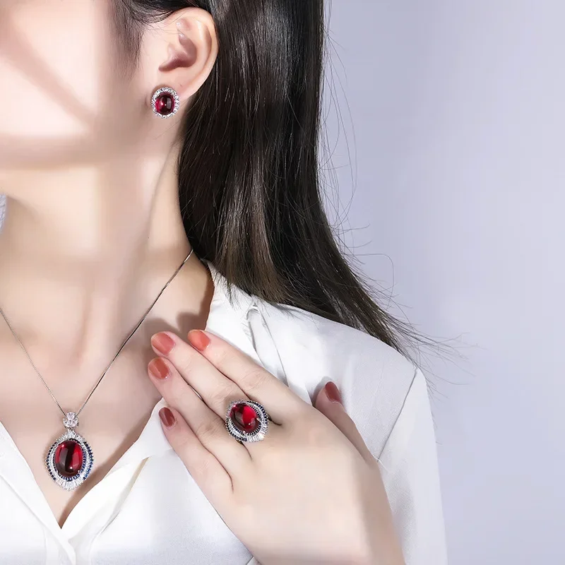 S'rJewelry-طقم مطلي بالدم من النحاس مطلي بالذهب ، مطلي بالذهب ، وجه عادي ، ترصيع الماس الكامل ، الرئيسي ، 15*20 ، 10 *