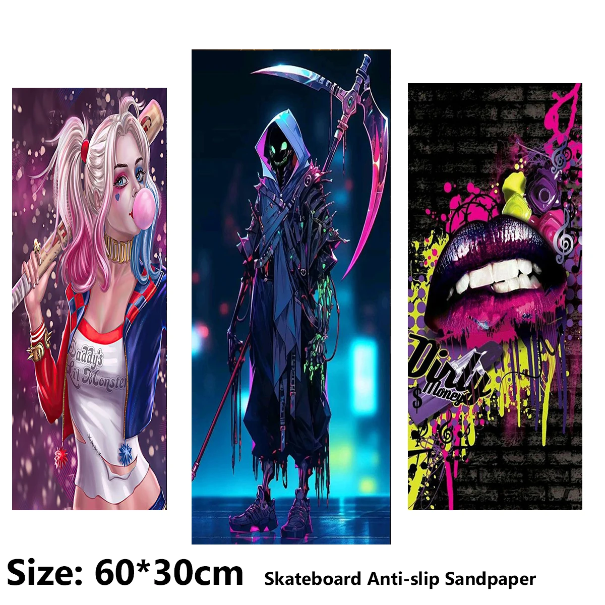 Beautiful Girl Sexy Lips Samurai Pattern Electric Scooter Anti-slip Sticker Sandpaper Skateboard Grip Tape Sheet 60*30cm