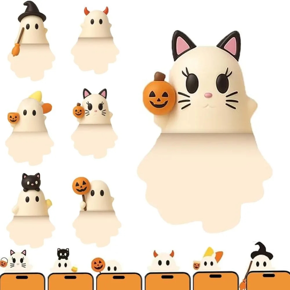 Fun Stick-On Ghostees Mystery Phone Buddy Mini Surprise Toy Telephone Topper Halloween Pumpkin Ghost Phone Charm for All Phones