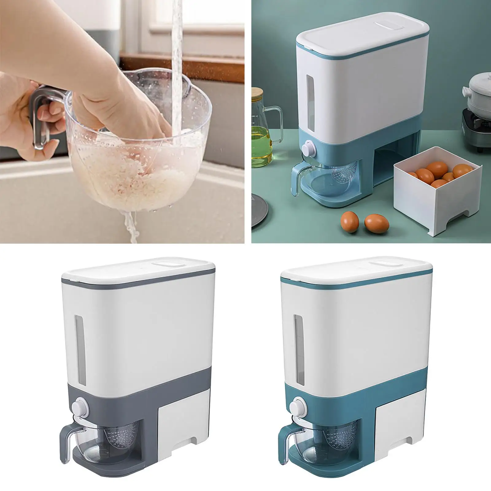 Rice Dispenser with Side Storage, Large Sealed Grain Container Storage, Household Cereal Dispenser Bucket for Kitchen Soybean