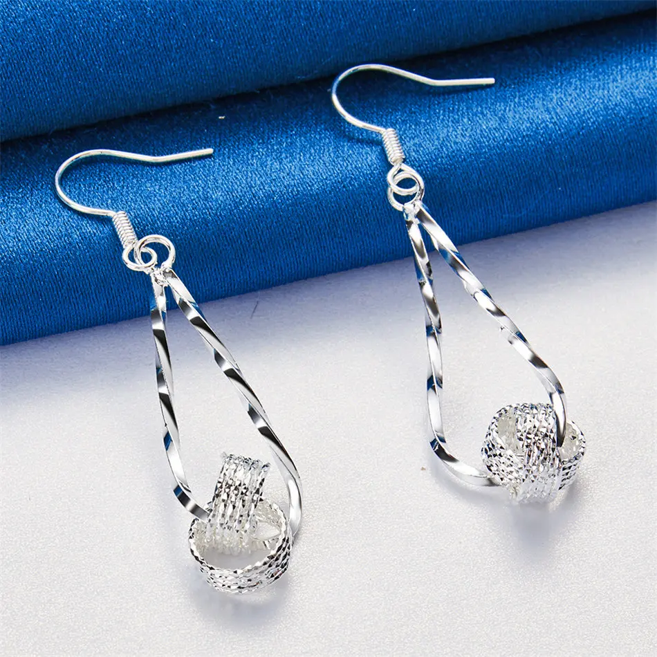 1 pair of 925 sterling silver exquisitely woven circular pendant earrings for women's fashionable wedding charm accessories