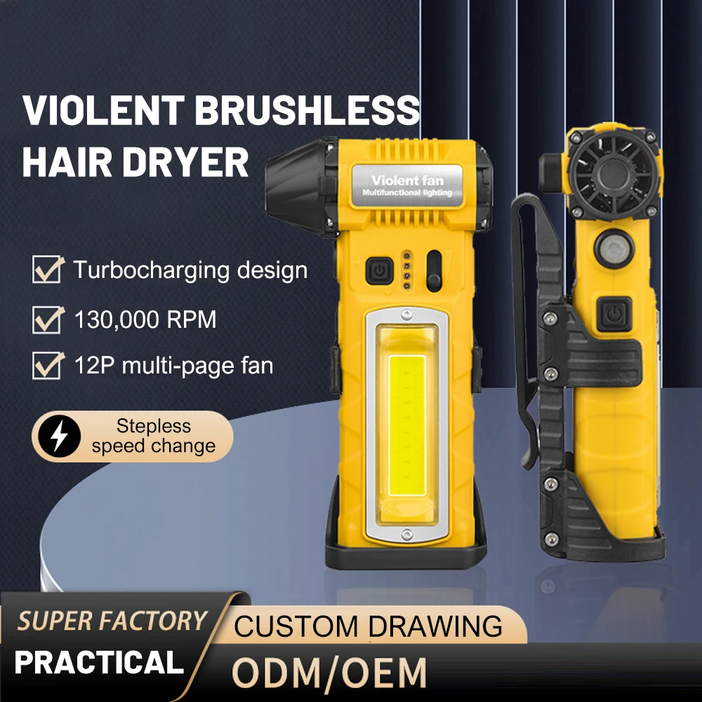 130000RPM Powerful Air Blower Turbo Jet Fan Brushless Motor High-Speed Turbo Violent Fan USB Rechargeable Blower SOS Flashlight