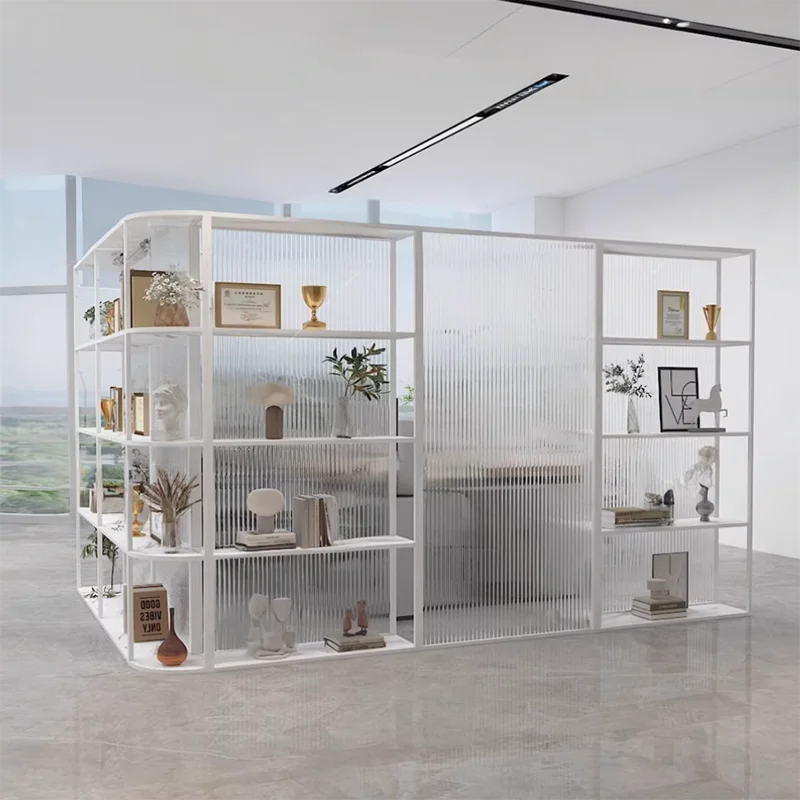 Office Glass Partition Wall Hotel Restaurant Company Corner Cabinet Shelf Half Wall Wrought Iron Fence Baffle Screen