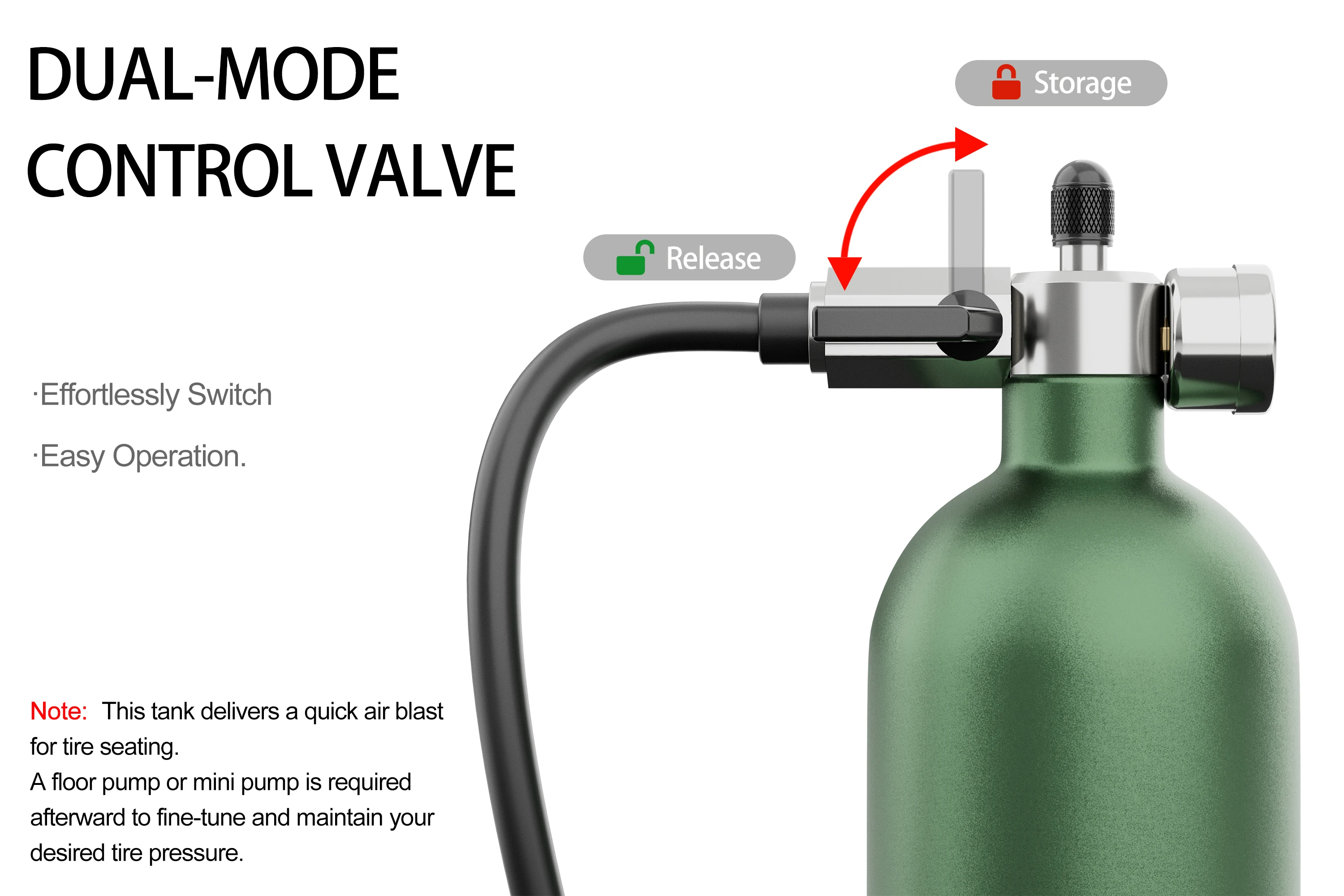 1,3L MTB-Straßenreifenfüller mit Ventil, Gasflasche mit Manometer für schlauchlose Fahrradreifen – Detail 2