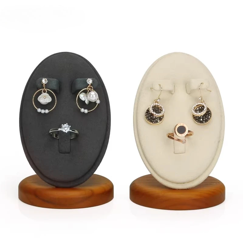 

Деревянная подставка для колец из натуральной кожи и микрофибры, держатель для серег и колец, витринный реквизит для демонстрации ювелирных изделий