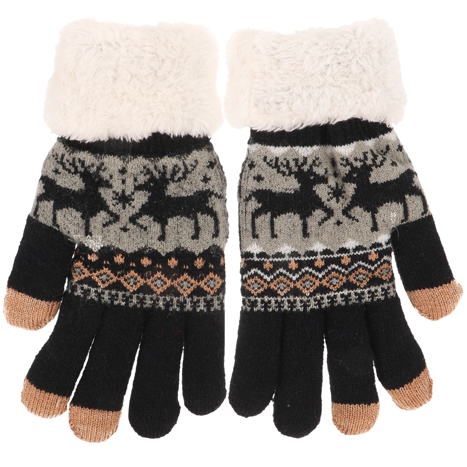 

Knitted Gloves Winter Warm Full Finger Women Men Black Aldult Christmas Snowflakes Pattern Design Riding Gloves