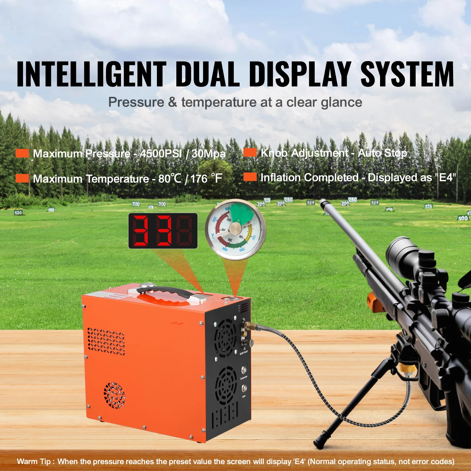 SucceBuy PCP Air Compressor 4500PSI/30Mpa Portable PCP Airgun Compressor - Built-in Water and Fan Cooling System Auto-Stop