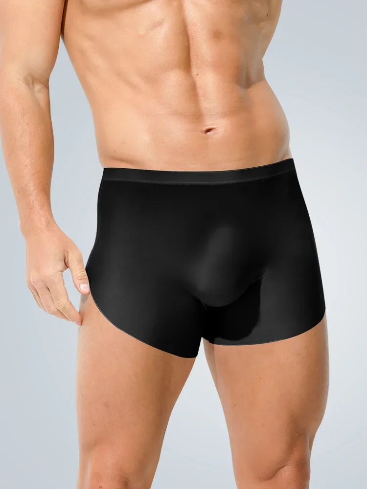 

Men's ice silk seamless underwear 3D punching boxers summer thin underpants boys extended sports shorts
