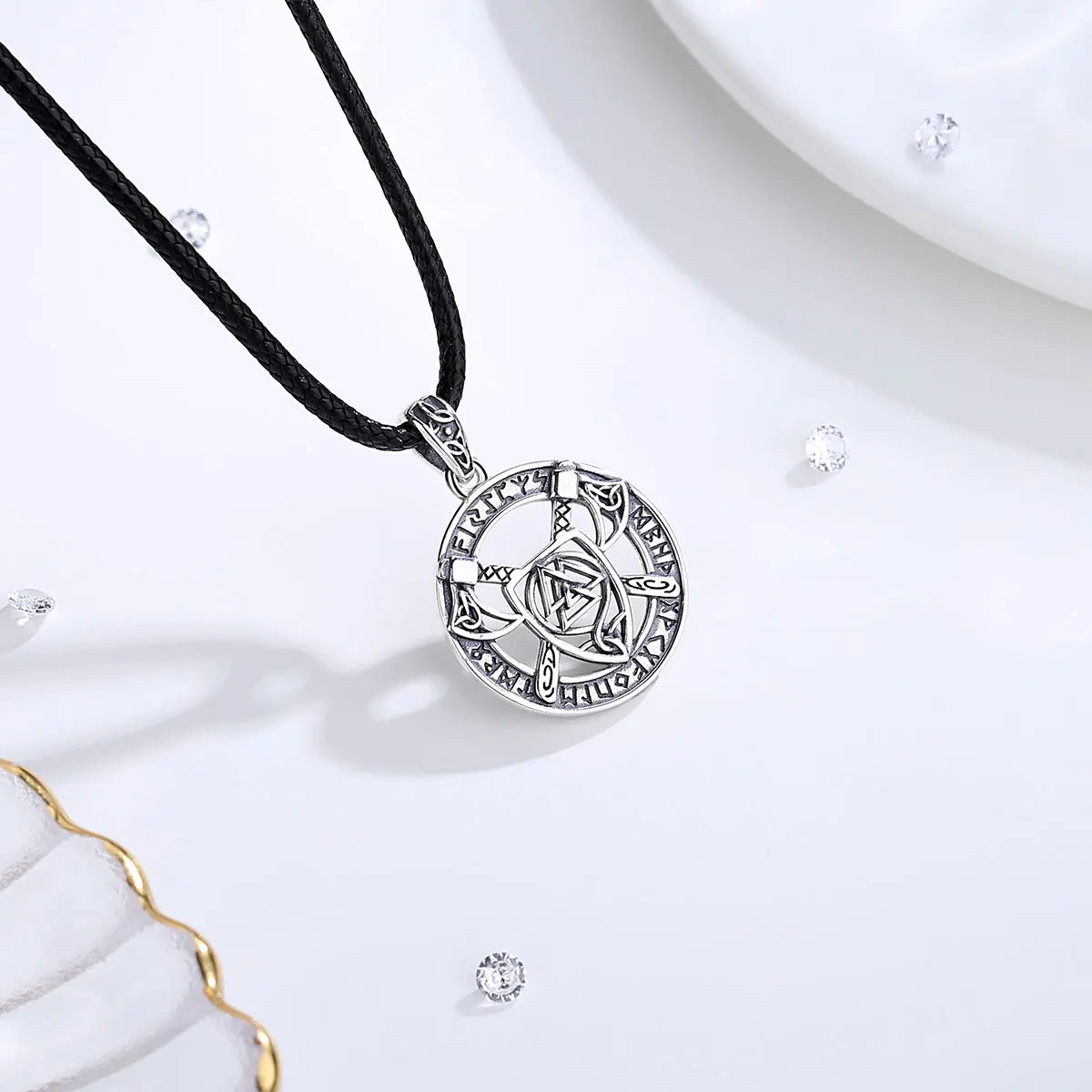Eudora 925 Sterling Silver Nordic Viking Pattern Knot Pendant Necklace Norse Viking Axe Shield Amulet Jewelry for Man Women Gift - view 3