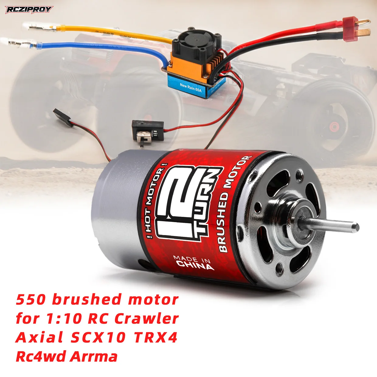 

RCZIPROY RC 550 Brushed Motor Waterproof 10-65T 480A suite for 1:10 RC Crawler Axial SCX10 AXI03007 JL 90046 Slash TRX4 TRX6