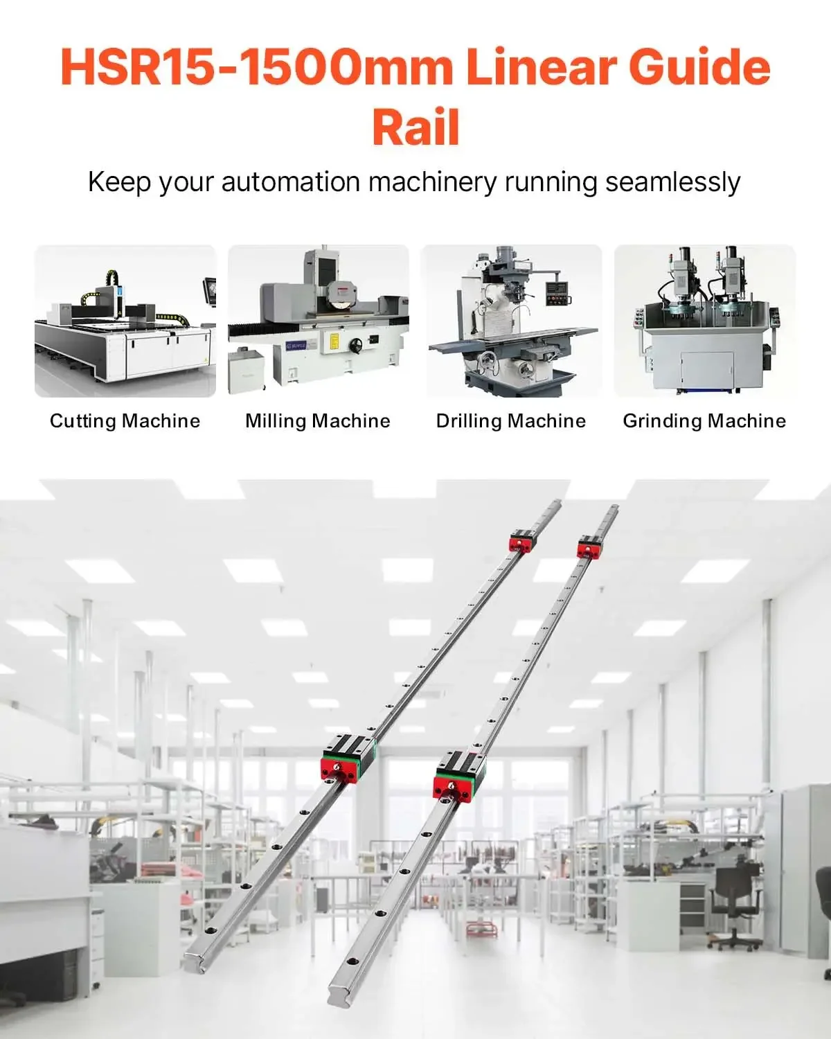 Linear Guide Rail, 2 x HSR 15-1500 mm, with 4Pcs Pillow Block Carriage Bearing Block, Slotted Block Square Block Linear Ra