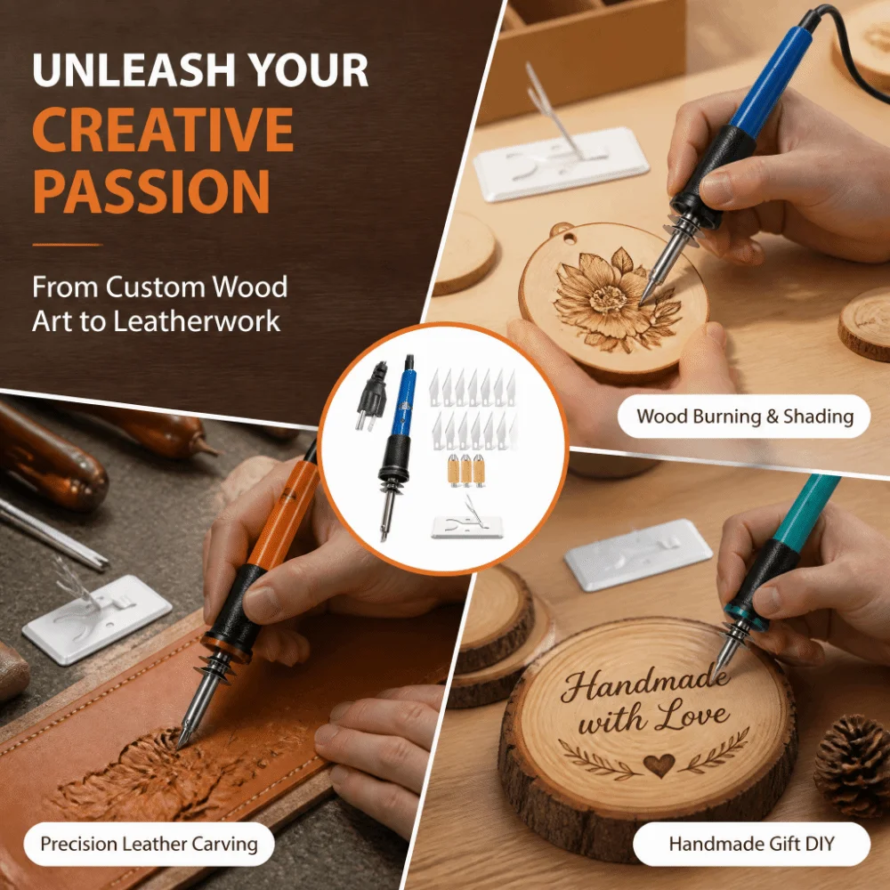 22-Pcs Wood Burning Tool Set Wood Burning Pen Stable Heat Pyrography Tool Set Carving Blades Multiple Accessories
