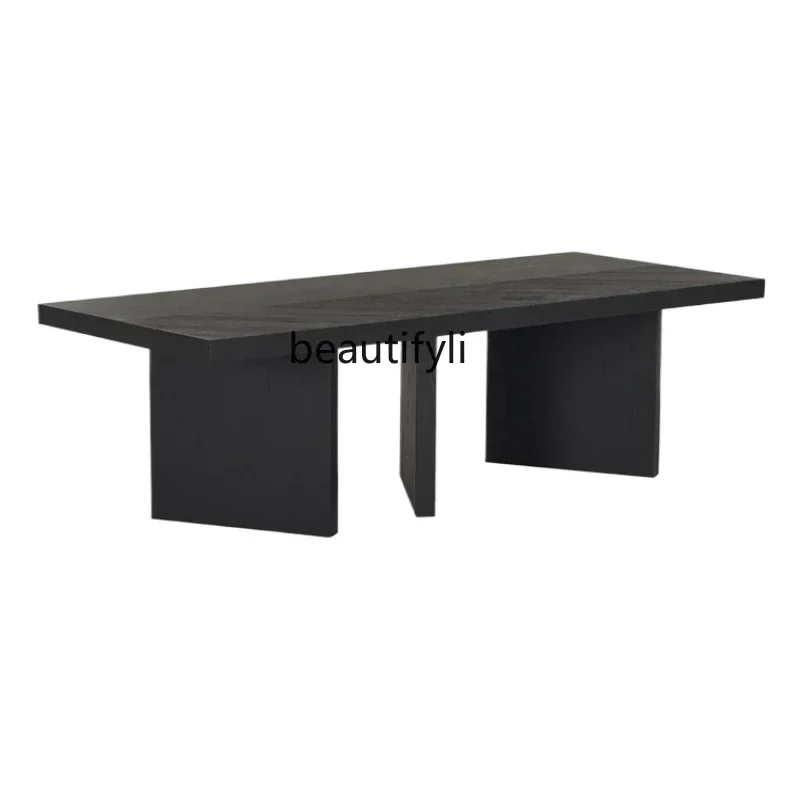 

FG26French Dining Table Vintage Wind Black Retro Kitchen Island Desk Simple Modern Solid Wood Oak Tea Table