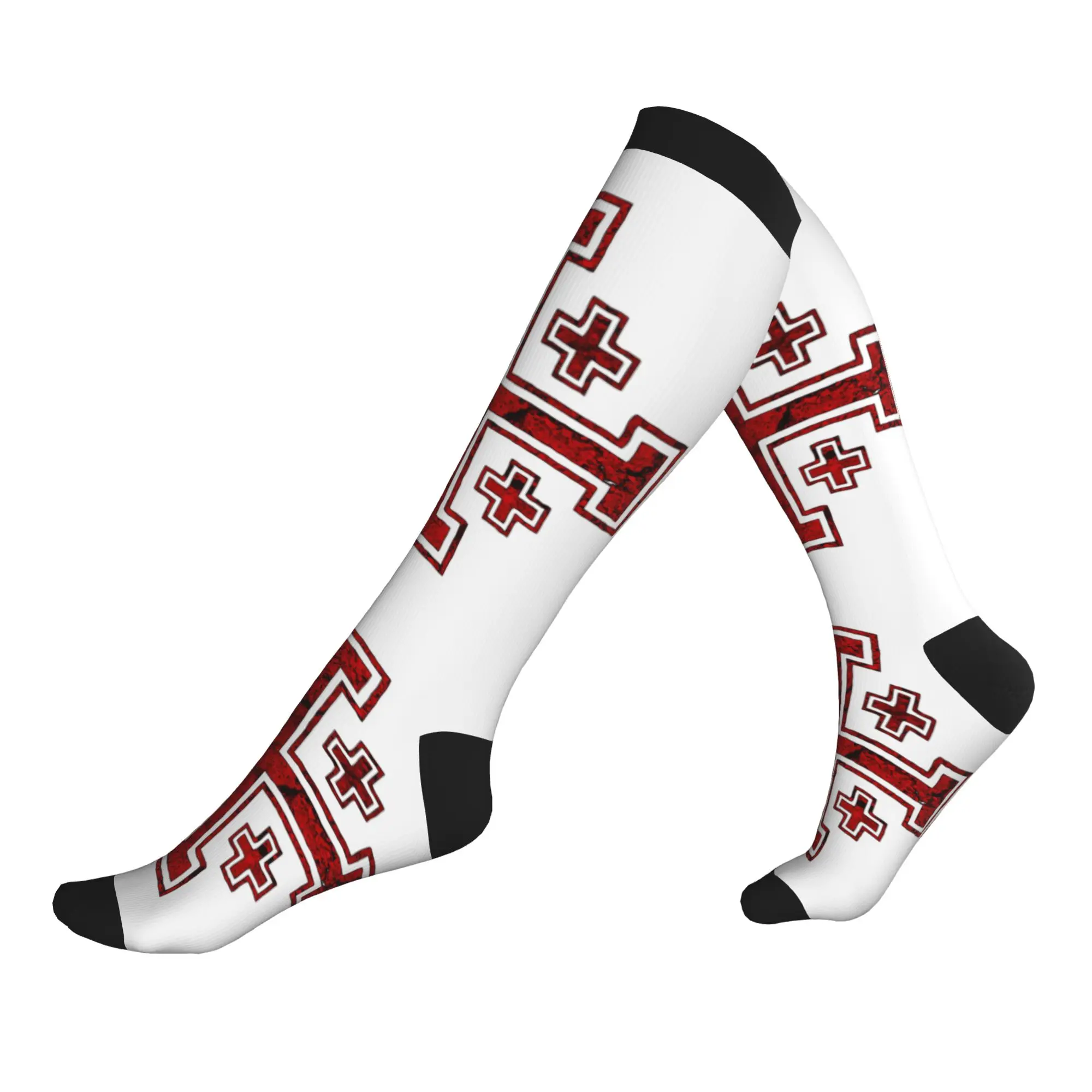 Chaussettes de compression unisexes pour femmes, motif croix de Jérusalem, symbole de guerrier médiéval, impression 3D amusante, chaussettes de sport