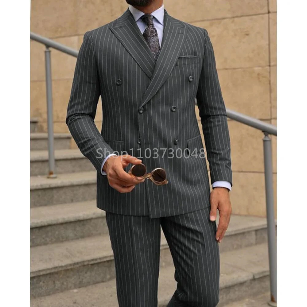 Brown/navy 2 pieces férfiak suits beállítása Csináltatás men's Alaki business/wedding suits Bérc Hajtóka Dublőz Hasas Blézer nadrágot számára Avatás