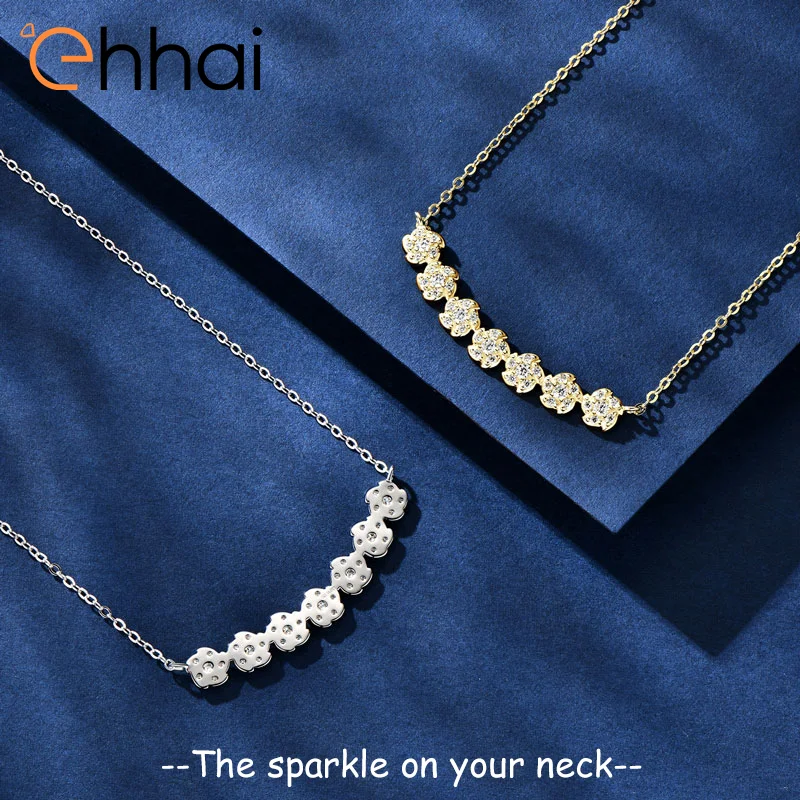 

Ehhai Full Round Moissanite Flowers Pendant Necklace Chain for Women S925 Sterling Silver Fine Neck Jewelry Wedding Gifts Choker