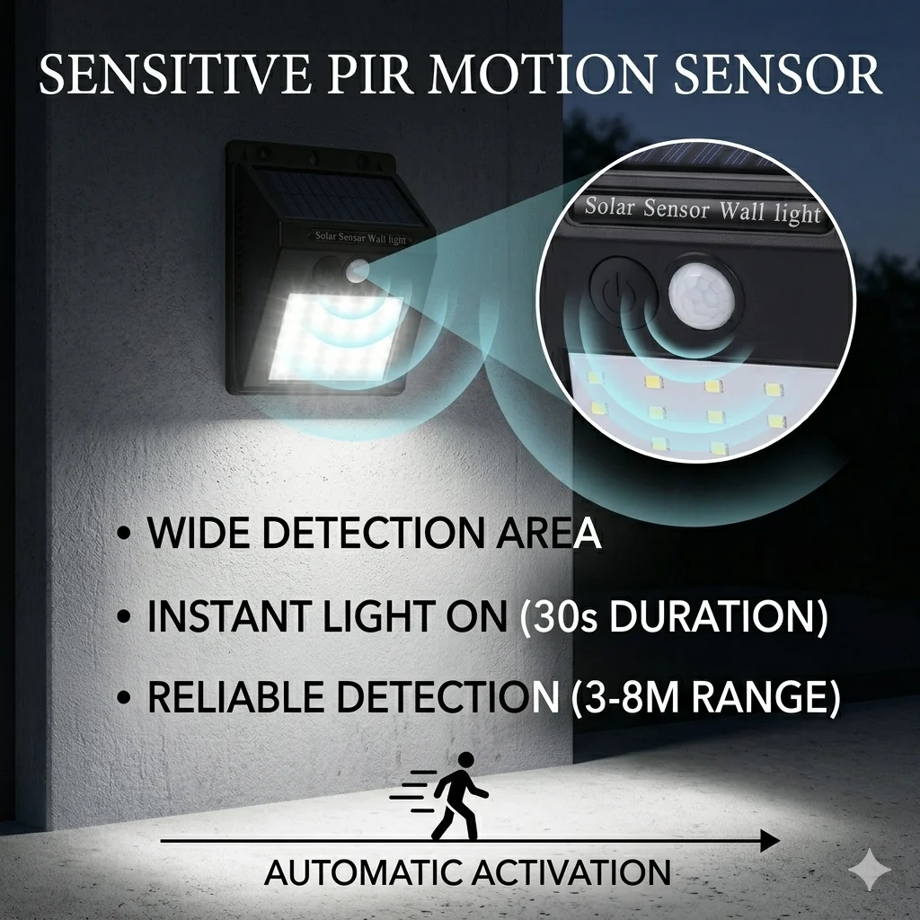 Outdoor Solar Power PIR Motion Sensor Wall Light Waterproof 3 Working Mode Motion Sensor Lights Waterproof Wall lights