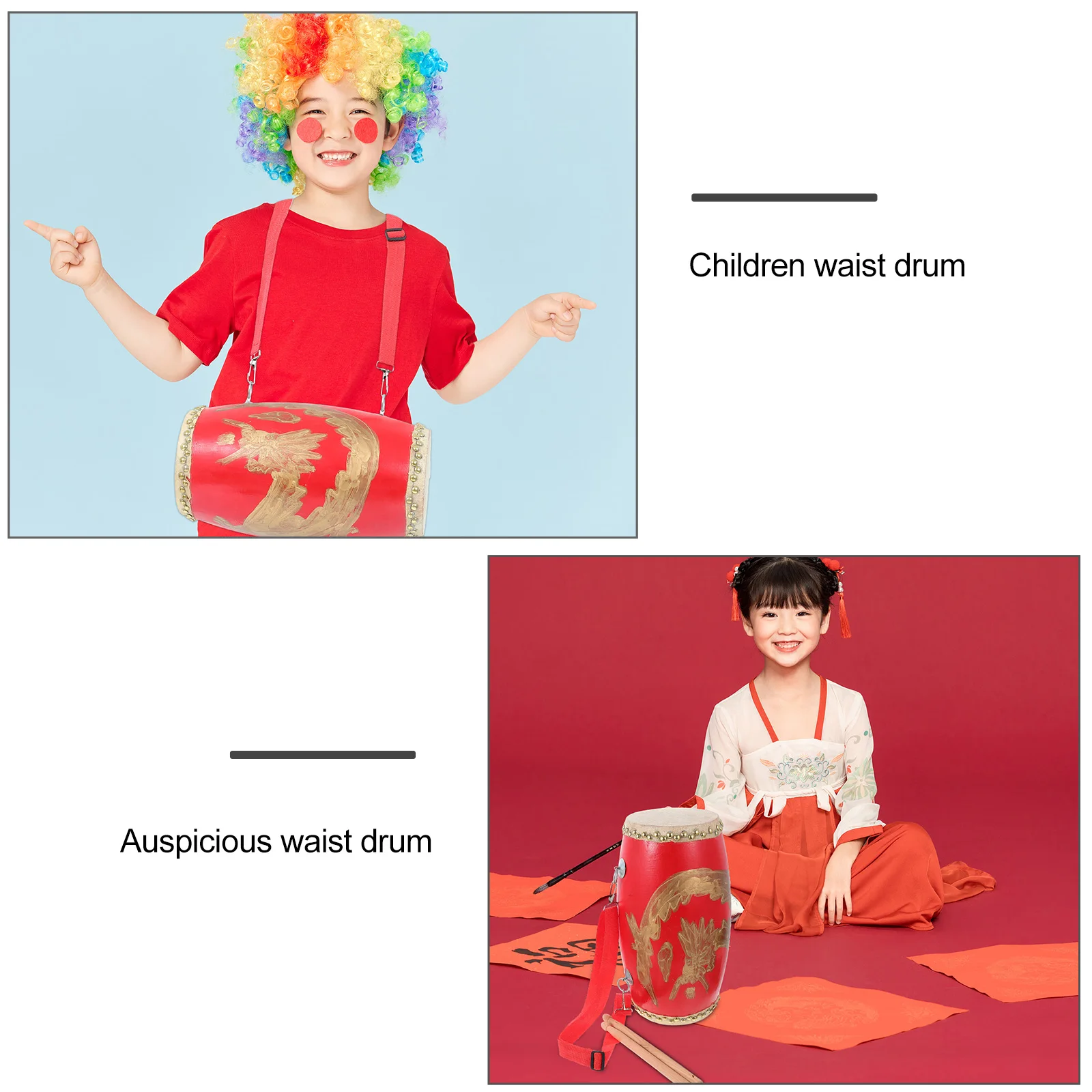 

1Pcs Traditional Chinese Waist Drum Red Dragon Design Cowhide Wood Percussion for Student Dance Performance