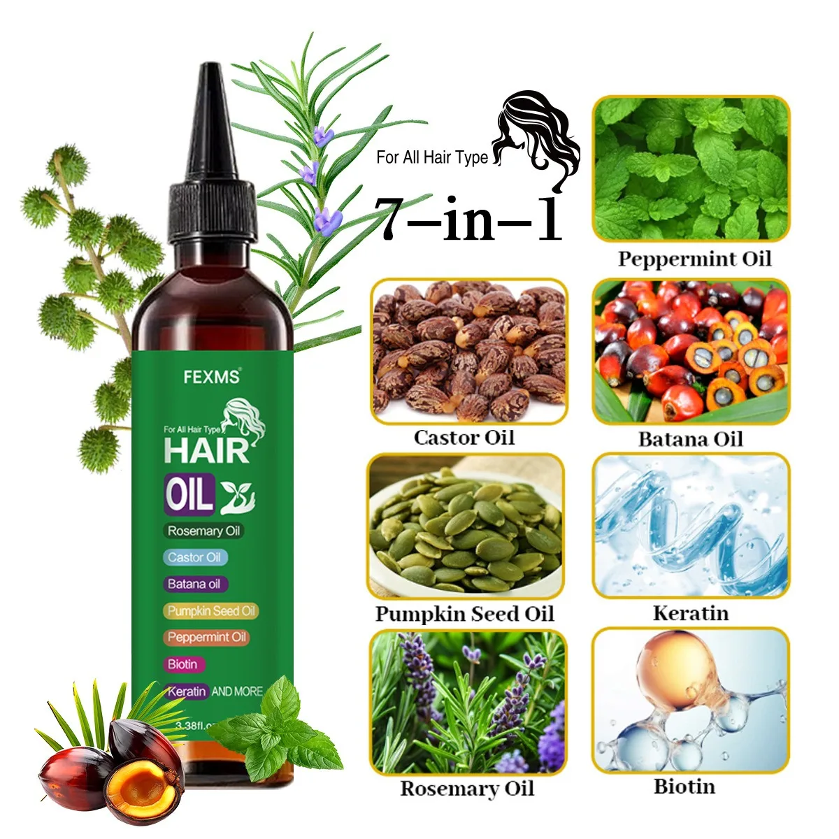 

7 in 1 Hair Serum Oil Strengthen Root Smoothing Deep Nourishing Repair Frizzy Hair Product Hair Care Essence For Men Women 100ml