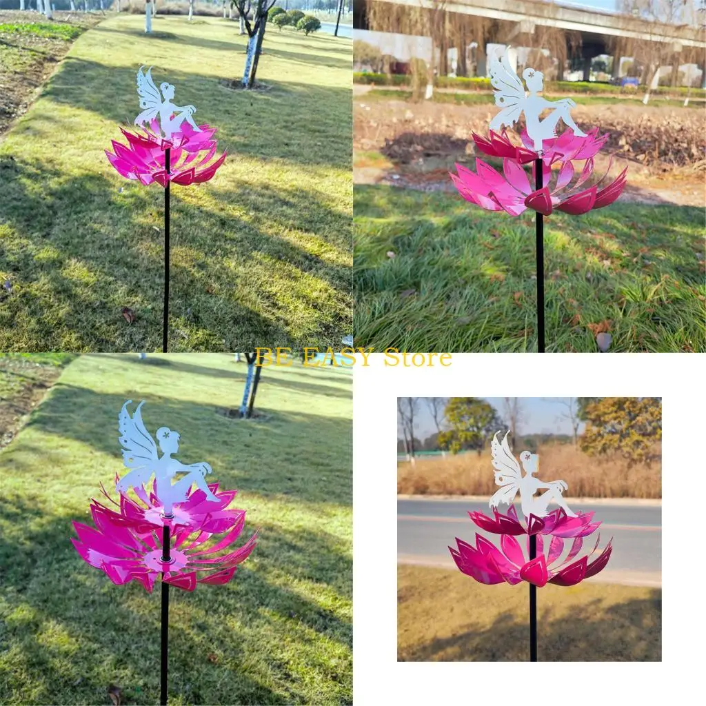 

E28F Fairy Wind Spinner for Garden Outdoor Ballet Dress Spin Sculptures & Statues Windmills with Metal Stake for Yard Garden
