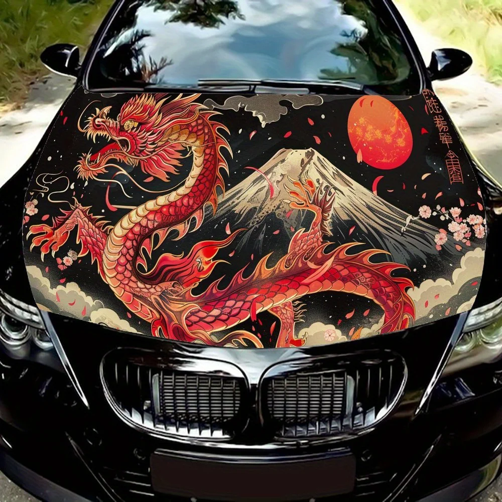 

Виниловые обертывания на капот автомобиля красного дракона в японском стиле, водонепроницаемые наклейки на капот автомобиля из ПВХ, самоклеящиеся устойчивые к царапинам наклейки для E