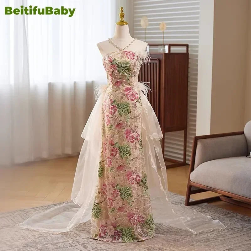 Abito da sera vintage per le donne Sposa Festa di nozze Lusso Halter Perla Paillettes Gonna a sirena Abiti eleganti da banchetto Abiti