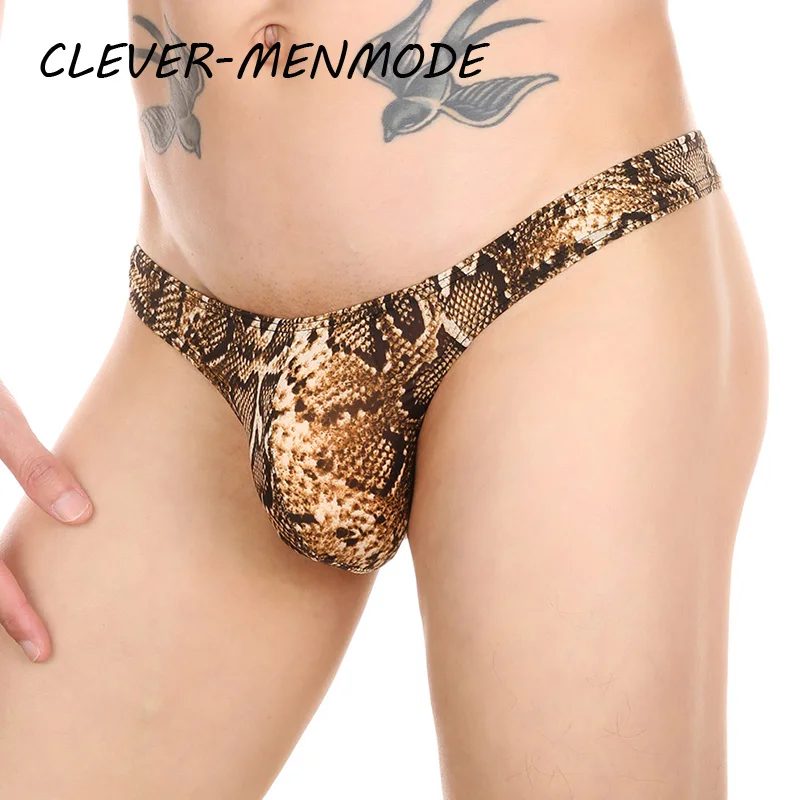 Men\'s Sexy Lingerie G String Penis Bag T Back Leopard Print Thong Breathable Soft Panty Print Panties Gay Bikini Briefs Suitcase