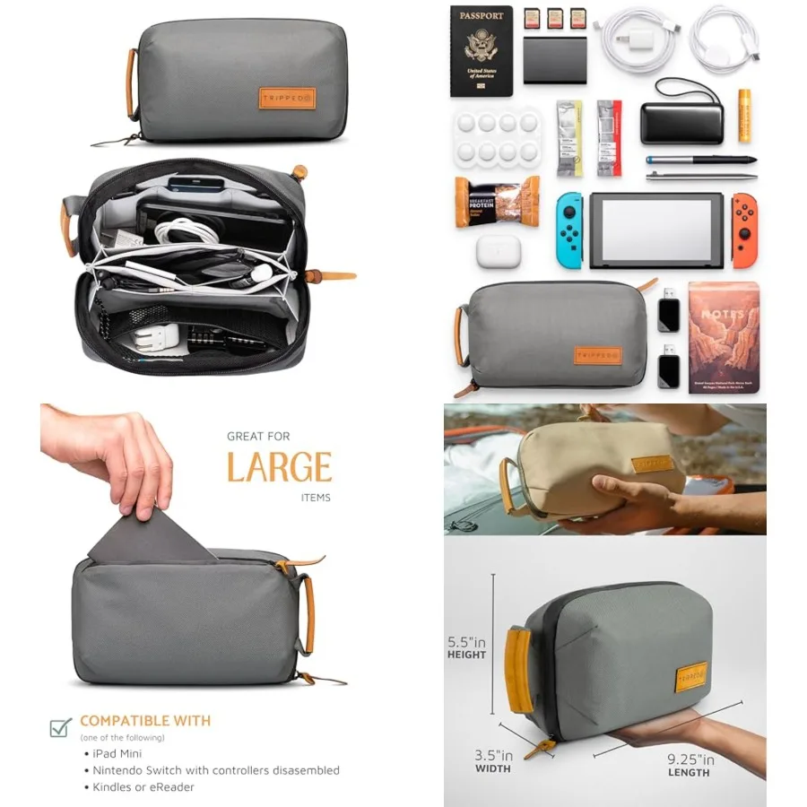 

Tech Bag Organizer - Small Electronics Organizer Pouch for Travel - Premium Travel Case with Leather Accents - Mesh Pocket for