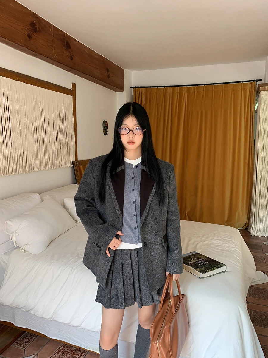 Rode Celebri Studio Wollen Jas Dames Herfst Winter ort Sle Katoen Interlined Pak Jaet College Sle Enkele Knop