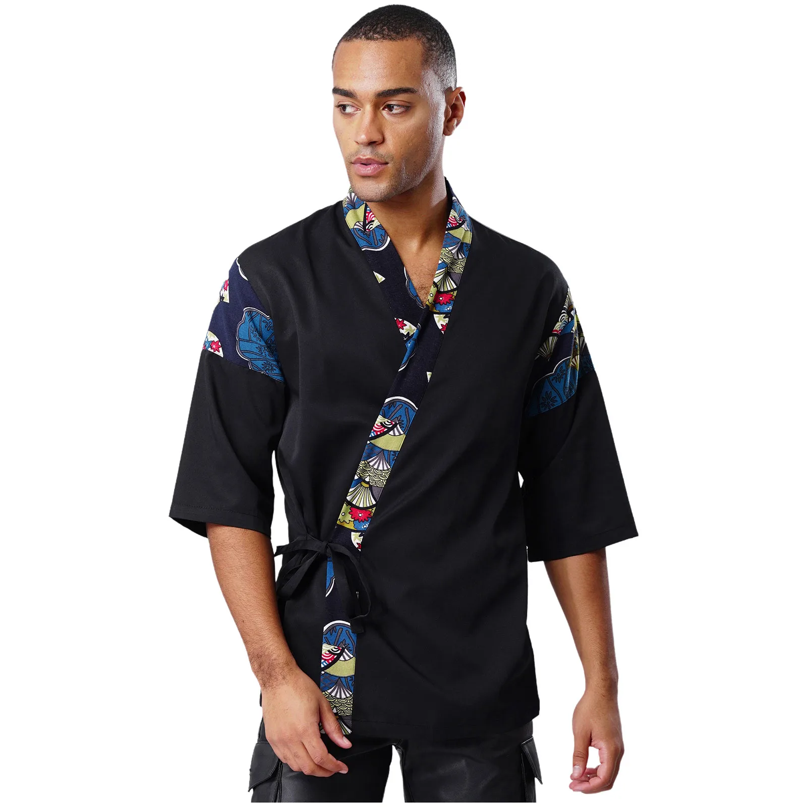 Abrigo de Chef de Sushi japonés para hombre y mujer, chaquetas tipo kimono con cordones y estampado Floral tradicional, ropa de trabajo para cocinero de restaurante y cocina japonesa
