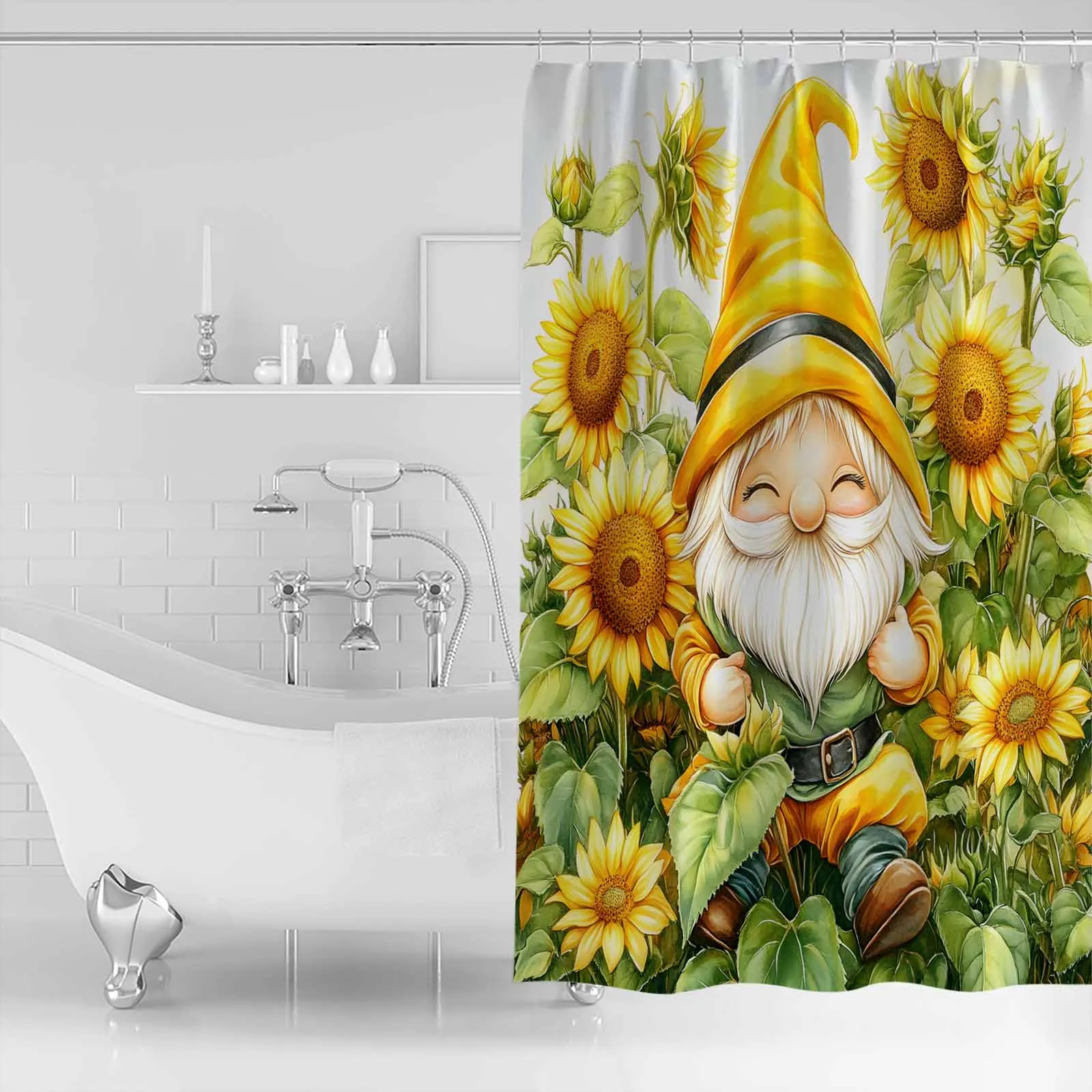 

Cute Cartoon Style Sunflower Shower Waterproof Polyester Bath Curtain Home Decoration Bathroom Accessory Curtain