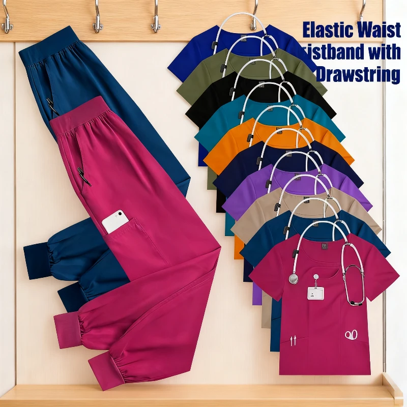 

Women Scrub Beauty Salon Spa Doctor Nurse Hospital Nursing Jogger Pants 2 Piece Scrubs Uniforms Sets Scrub