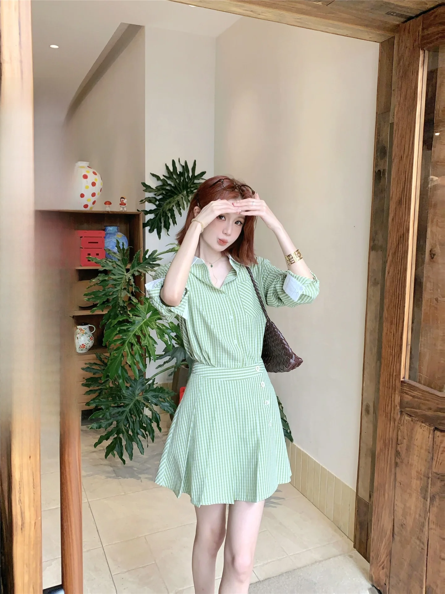 

Fashionable Striped Shirt And Short Skirt Two-Piece Set for Women Spring Summer Lightweight Cotton Polyester Casual Chic