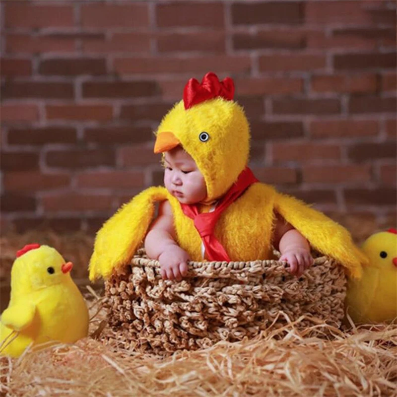 Puntelli per fotografia per neonato Vestito di pollo carino con cappello Bambole di pulcino carino Animali Fotografia Studio Photoshoot Puntelli per foto