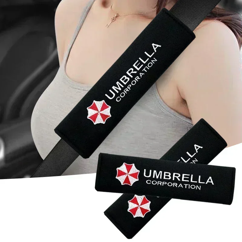 2pcs Car Seat Shoulder Strap Pad Car Seat Belt cover for Umbrella Corporation Logo Car Badge Seat Belt Decoration Accessories