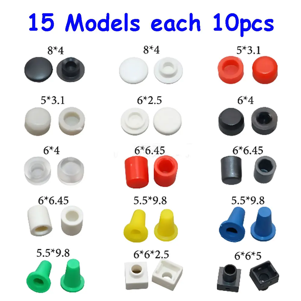 

15 models 10 pieces each 5*3.1mm 5.5 * 9.8mm 6 * 6mm 8 * 4mm micro switch button cover packaging jog button assembly packaging