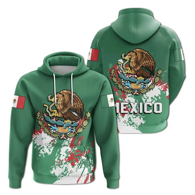 Hoodies com padrão de bandeira do México, emblema nacional, pulôver impresso em 3D, tendência casual, moletom de rua, primavera, outono, moda