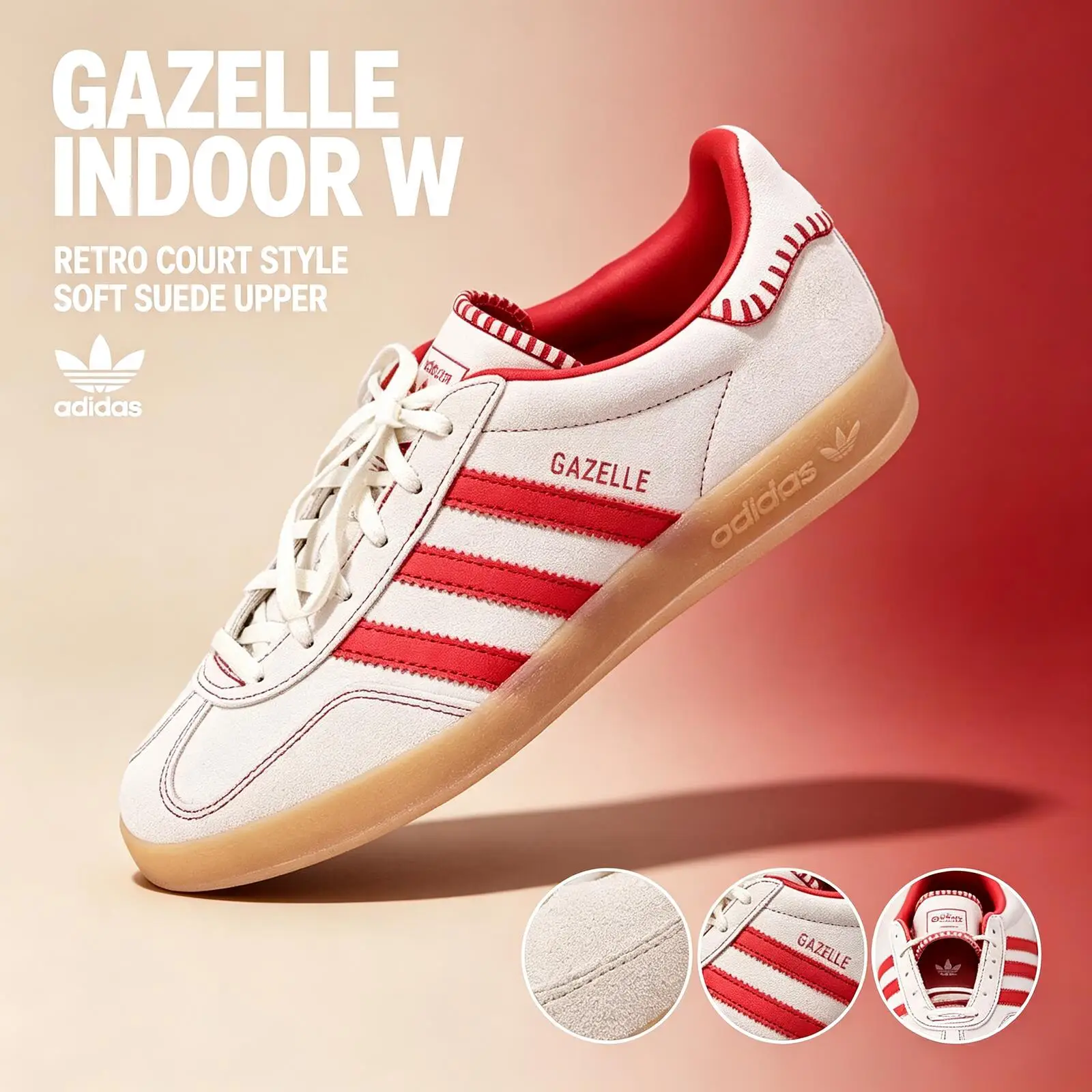 Adidas GAZELLE INDOOR W JS1402 Trefoil Low Top Sneakers Leather Upper Classic Non Slip Gum Rubber Outsole Retro Casual Shoes