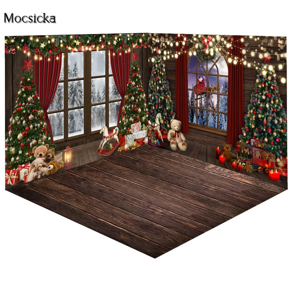 Mocsicka-fondo navideño para fotografía, ventana de Papá Noel, árbol de Navidad, regalo, fondo para fotografía de retrato de niños, Photocall