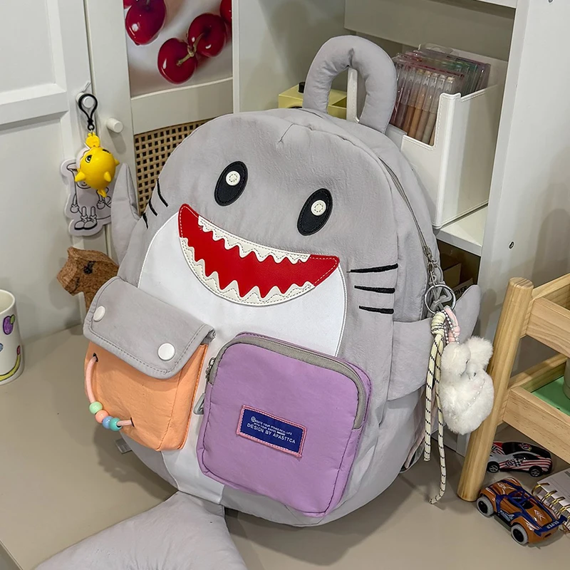 Modischer Rucksack, Haifischförmiger Unisex-Schulrucksack für Schüler, Freizeitrucksack mit mehreren Taschen, Sport- und Reiserucksack, große Kapazität, leichtgewichtig – Detail 18
