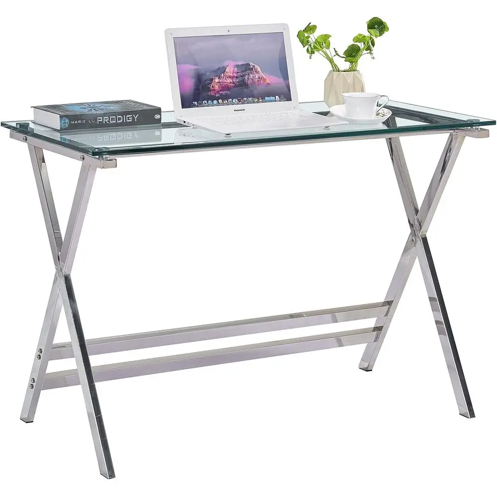 

Compact Glass Top Desk for Gaming, Study, and Work - Ideal for Small Spaces: 43.3 x 21.6 x 29.9
